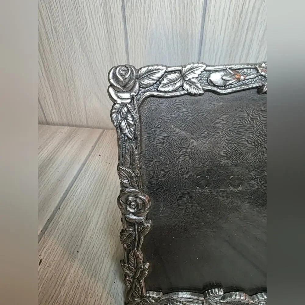 Vtg Elegant Pewter Silver Easel Photo Frame Rose Design The Weston Gallery